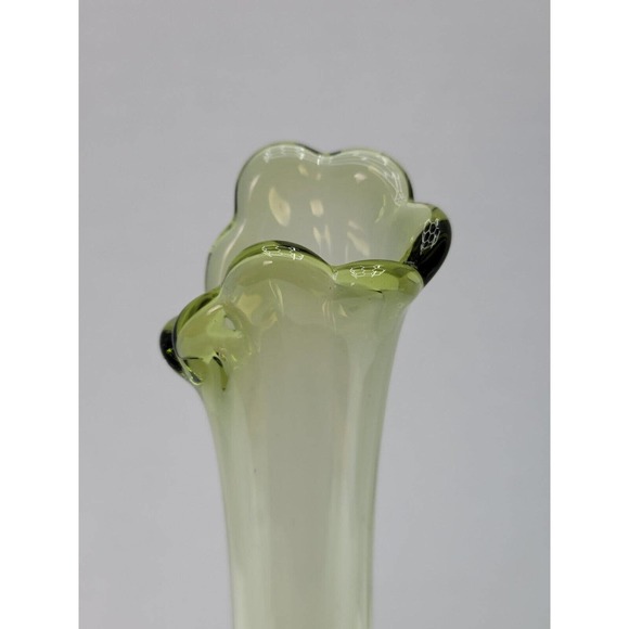 Fenton Swung Vase Petal Base Green 13 3/4 In Tall - Picture 7 of 12